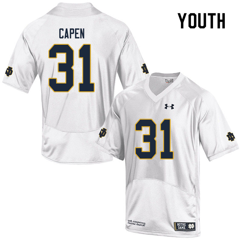 Youth NCAA Notre Dame Fighting Irish #31 Cole Capen Stitched College Under Armour Authentic White Football Jersey JO10K85WK